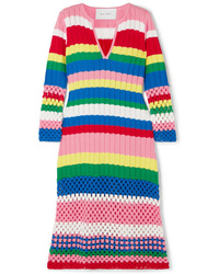 Mira Mikati Striped Ribbed And Crocheted Cotton Dress