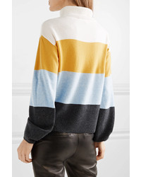 Veronica Beard Faber Oversized Striped Cashmere Turtleneck Sweater
