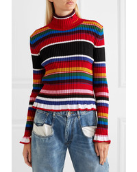 MSGM Striped Ribbed Wool Blend Turtleneck Sweater