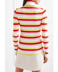 LA LIGNE Tick Striped Ribbed Stretch Cotton Jersey Turtleneck Sweater