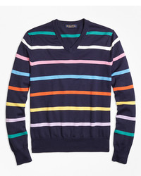 Multi colored Horizontal Striped V-neck Sweater