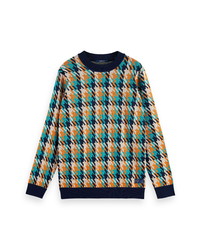 Multi colored Houndstooth Crew-neck Sweater