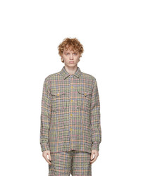 Multi colored Houndstooth Linen Long Sleeve Shirt