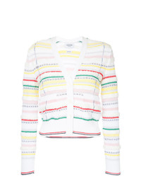 Thom Browne V Neck Cardigan With Tipping Stripe In Cotton Lurex Knit Tweed