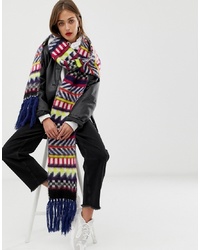 ASOS DESIGN Jacquard Geo Knitted Scarf With Tassels