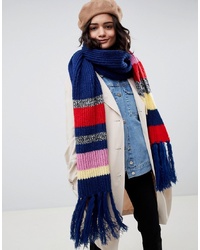 ASOS DESIGN Knitted Blocked Stripe Scarf With Tassels