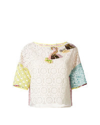 Multi colored Lace Short Sleeve Blouse