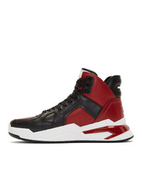 Balmain Black And Red B Ball High Top Sneakers