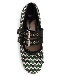 Miu Miu Belted Woven Multicolor Leather Ankle Wrap Ballet Flats