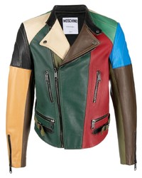 Multi colored Leather Biker Jacket