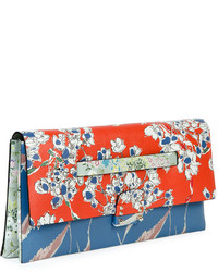 Valentino Mime Floral Print Leather Clutch Bag Multi