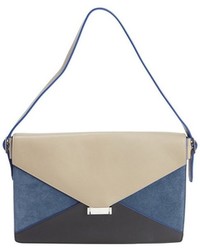Celine Pre Owned Taupe And Blue Leather And Suede Colorblock Envelope Bag