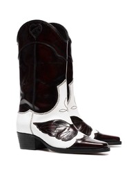 Ganni White And Dark Brown Marlyn 45 Leather Cowboy Boots