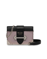 Prada Grey Black And Pink Cahier Mini Leather Shoulder Bag