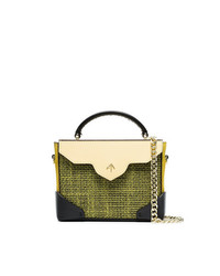 Manu Atelier Yellow And Black Micro Bold Linen Leather Shoulder Bag