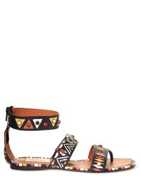 Valentino Hand Painted Leather Flat Sandals