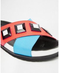 Kat Maconie Fifi Blue Red Gem Slider Flat Sandals