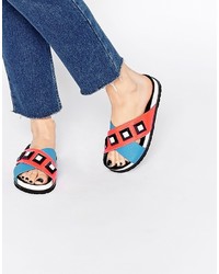 Kat Maconie Fifi Blue Red Gem Slider Flat Sandals