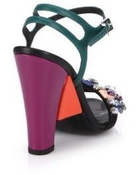 Fendi Bejeweled Colorblock Leather Sandals