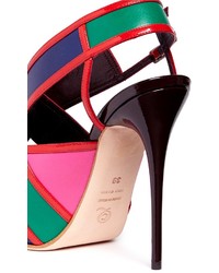 Alexander McQueen Colourblock Patent Trim Leather Slingback Sandals