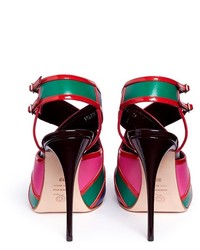 Alexander McQueen Colourblock Patent Trim Leather Slingback Sandals