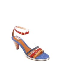 Fendi 8x4083 Blue Multi Color Leather Sandals