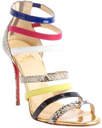 Christian Louboutin Gold Leather Mariniere 100 Multi Color Embossed Accent Open Toe Sandals