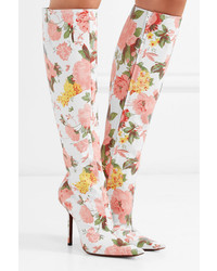 Vetements Floral Print Leather Knee Boots