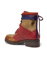Bottega Veneta Intrecciato Color Block Canvas Textured Leather And Suede Ankle Boots
