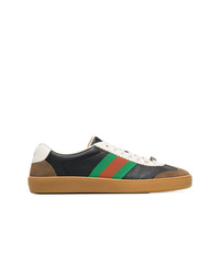 Gucci Black Logo Embossed Leather Sneakers