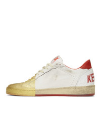 Golden Goose White And Gold B Sneakers