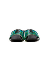 Versace Green And Blue Hologram Jungle Print Mules