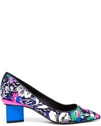 Nicholas Kirkwood Floral Printed Silk Block Heel Pumps