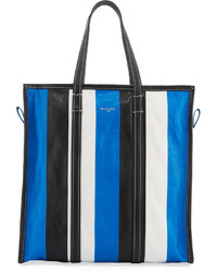 Balenciaga Bazar Medium Striped Leather Shopper Tote Bag Bleublancnoir