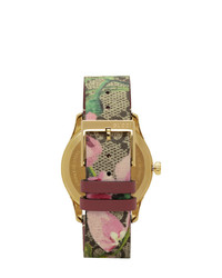 Gucci Gold And Multicolor Floral Gg G Timeless Watch