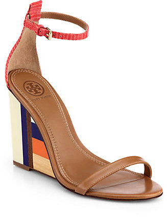 Tory Burch Colorblock Wooden Wedge Leather Sandals, $395 | Saks Fifth  Avenue | Lookastic