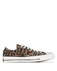 Multi colored Leopard Canvas Low Top Sneakers