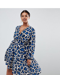 John Zack Plus Long Sleeve Wrap Dress In Leopard