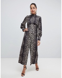 ASOS DESIGN Jumpsuit With High Neck And Blouson Sleeve In Animal Print
