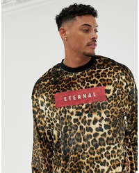 ASOS DESIGN Oversized Velour Sweatshirt In Leopard Print With Slogan Text Print