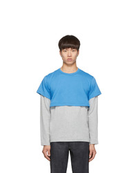Comme Des Garcons SHIRT Blue And Grey 2 Tone Long Sleeve T Shirt