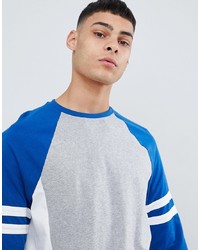 ASOS DESIGN Longline Long Sleeve T Shirt With Contrast Side Panel In Grey Marl