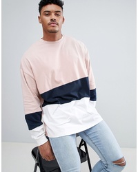 ASOS DESIGN Oversized Long Sleeve T Shirt With Body And Sleeve Colour Block In Pink