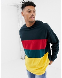 ASOS DESIGN Oversized Long Sleeve T Shirt With Colour Block In Navy