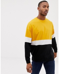 ASOS DESIGN Oversized Longline Long Sleeve T Shirt With Colour Block In Yellow