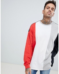 ASOS DESIGN Oversized Longline Long Sleeve T Shirt With Vertical Colour Block