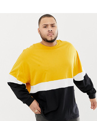 ASOS DESIGN Plus Oversized Longline Long Sleeve T Shirt With Colour Block In Yellow