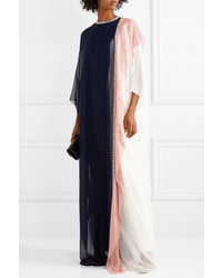 Reem Acra Crystal Embellished Draped Silk Chiffon Gown