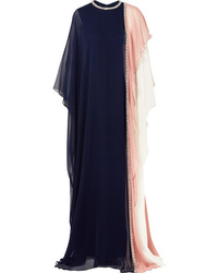 Reem Acra Crystal Embellished Draped Silk Chiffon Gown