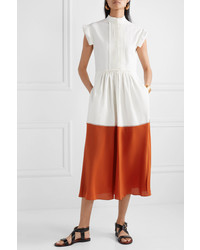 Chloé Two Tone Pleated Linen And Silk De Chine Midi Dress